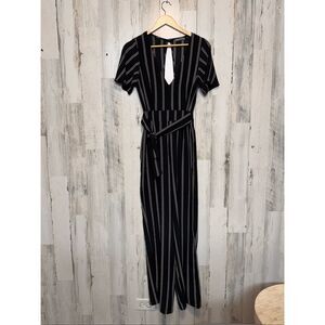Crystal Doll Black White Striped Jumpsuit Size 7 – Belted Wide Leg